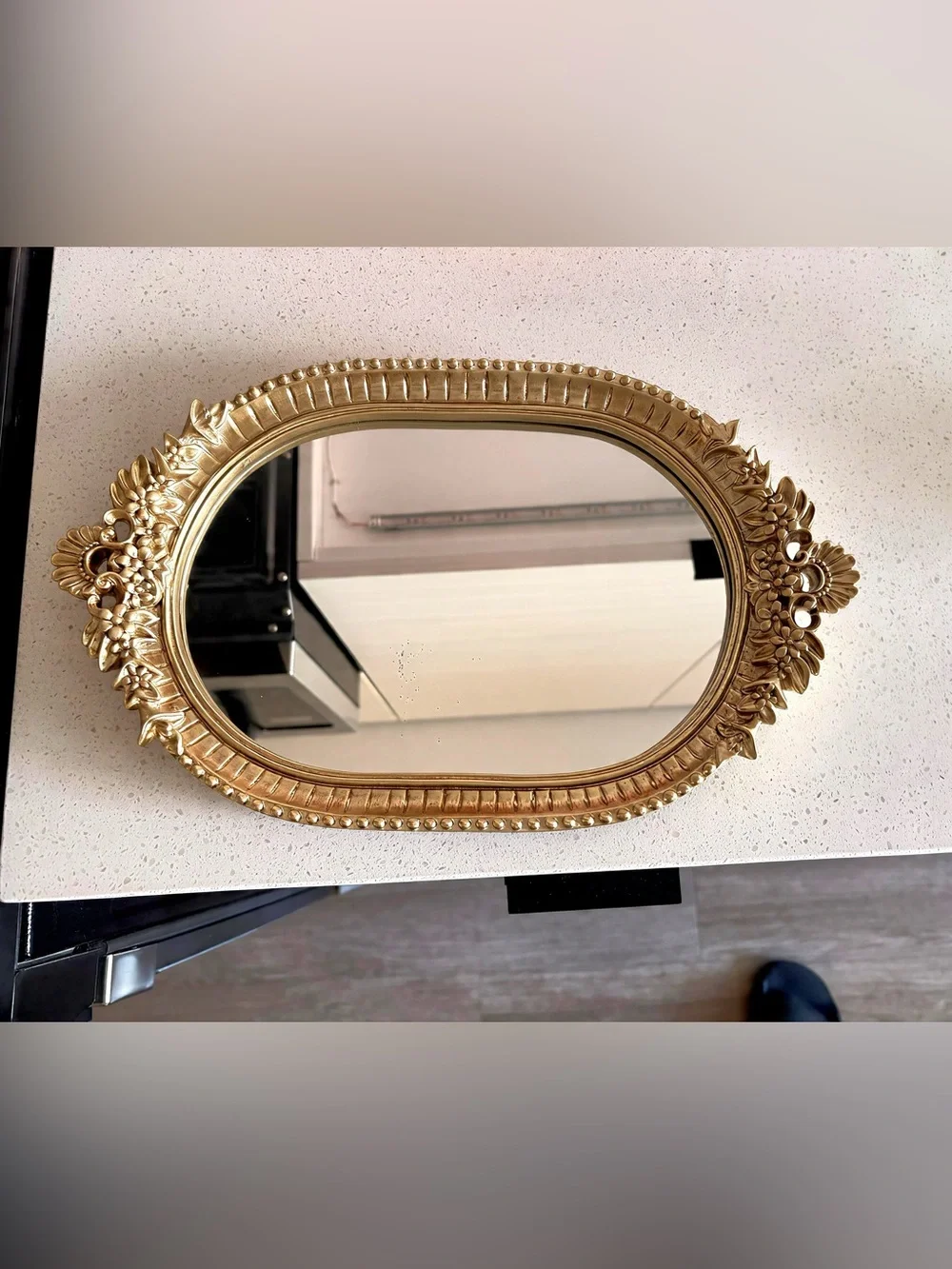 Gold Decorative Vanity Tray Mirror - Elegant Bathroom Accent